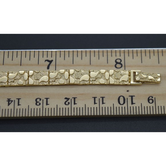 Real 10K Yellow Gold 8.5mm Nugget Textured Rectangle Edge 8.5" Link Bracelet - Picture 6 of 7